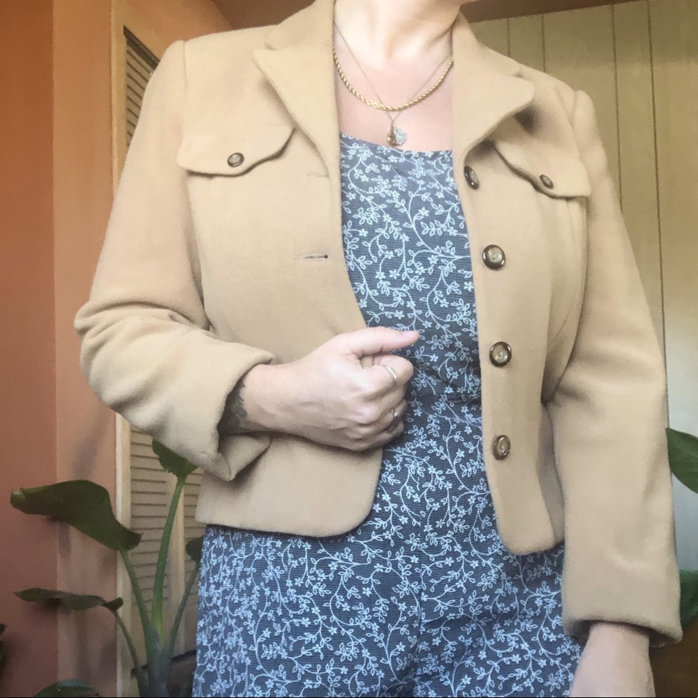 Vintage Tan cropped pea coat blazer
